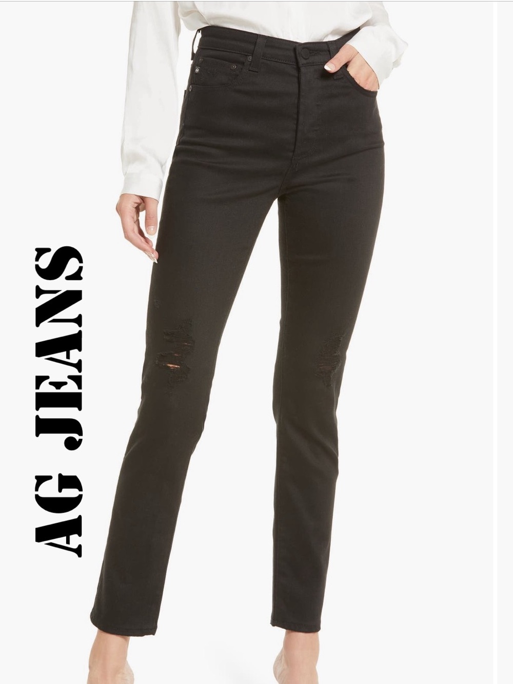 AG Adriano Goldschmied ALEXXIS BUSTED JEANS BLACK SIZE 25